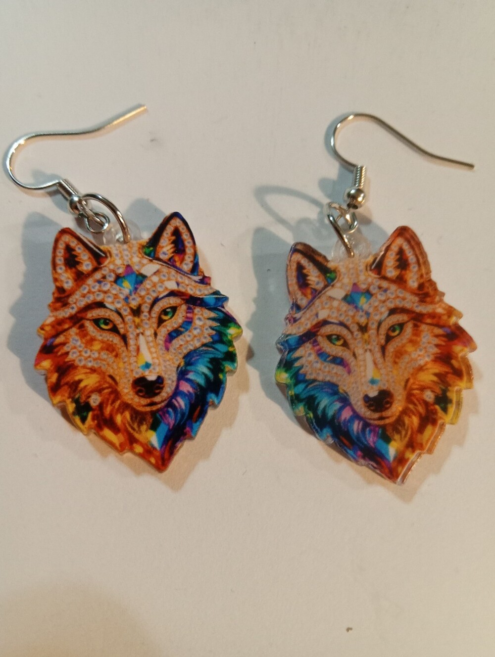 Colorful Wolf Face Drop Earrings - Multicolor